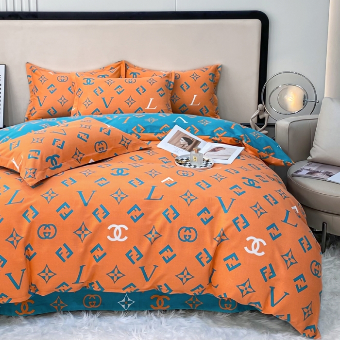 91家纺网 家纺一手货源 找家纺 金纱玉纺 2022新款全棉印花加厚磨毛四件套皇家绅士-桔