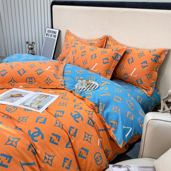 91家纺网 家纺一手货源 找家纺 金纱玉纺 2022新款全棉印花加厚磨毛四件套皇家绅士-桔