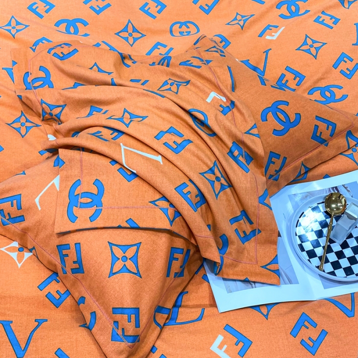 91家纺网 家纺一手货源 找家纺 金纱玉纺 2022新款全棉印花加厚磨毛四件套皇家绅士-桔