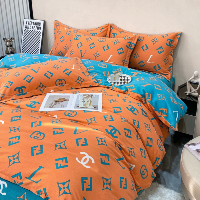 91家纺网 家纺一手货源 找家纺 金纱玉纺 2022新款全棉印花加厚磨毛四件套皇家绅士-桔