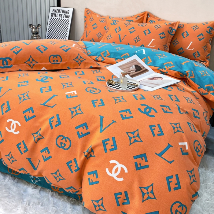 91家纺网 家纺一手货源 找家纺 金纱玉纺 2022新款全棉印花加厚磨毛四件套皇家绅士-桔