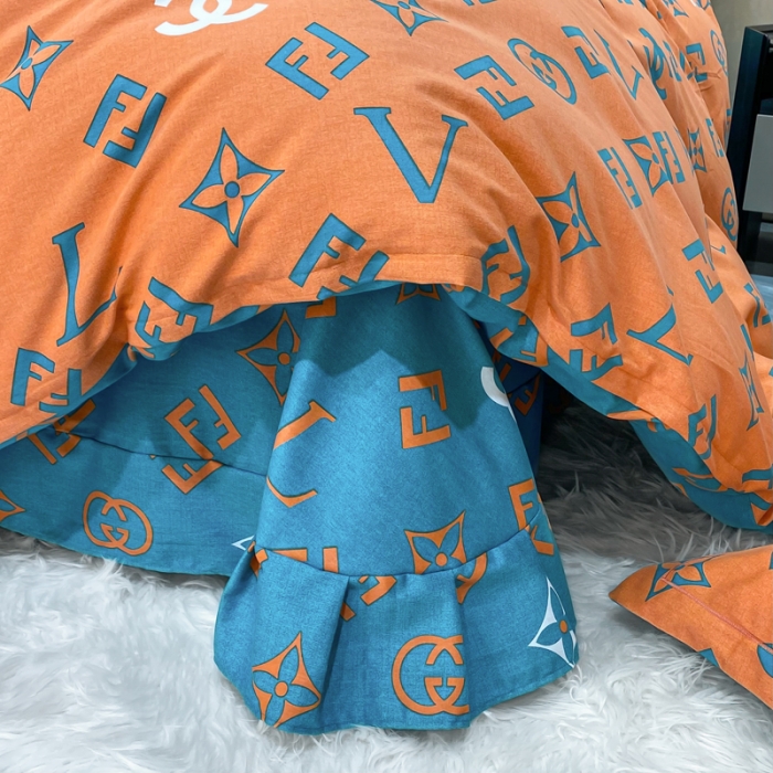 91家纺网 家纺一手货源 找家纺 金纱玉纺 2022新款全棉印花加厚磨毛四件套皇家绅士-桔