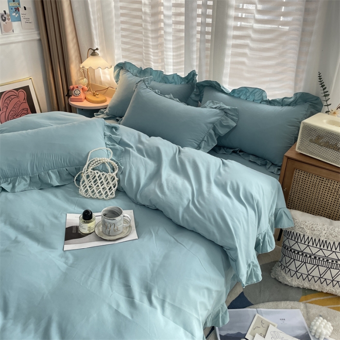 91家纺网 家纺一手货源 找家纺 小主驾到 2023新款公主风水洗棉四件套-花半里系列 花半里 豆绿