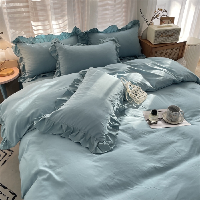 91家纺网 家纺一手货源 找家纺 小主驾到 2023新款公主风水洗棉四件套-花半里系列 花半里 豆绿