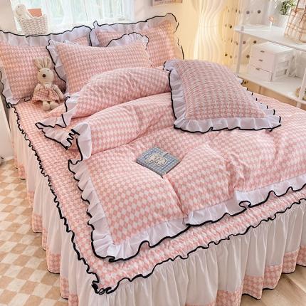 91家纺网 家纺一手货源 找家纺 金盛皇朝2025新款加厚亲肤床裙夹棉单件三件套四件套 菱形格