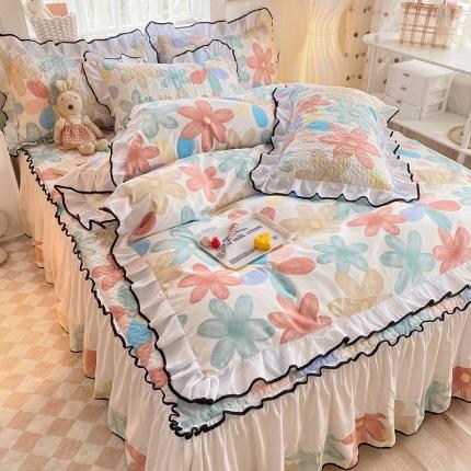 91家纺网 家纺一手货源 找家纺 金盛皇朝2025新款加厚亲肤床裙夹棉单件三件套四件套花束之美