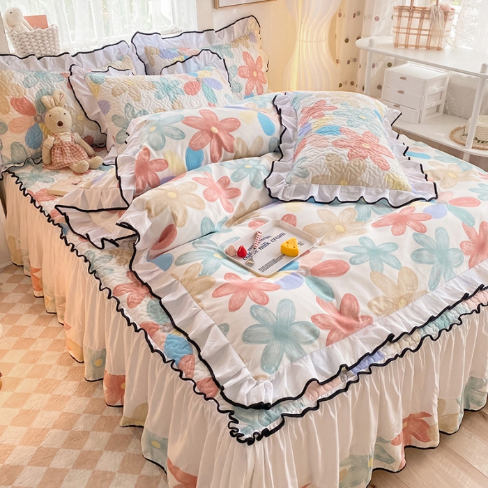 91家纺网 家纺一手货源 找家纺 金盛皇朝2025新款加厚亲肤床裙夹棉单件三件套四件套花束之美