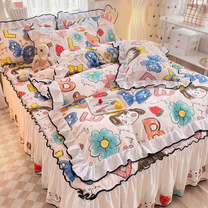 91家纺网 家纺一手货源 找家纺 金盛皇朝2025新款加厚亲肤床裙夹棉单件三件套四件套樱桃丸子