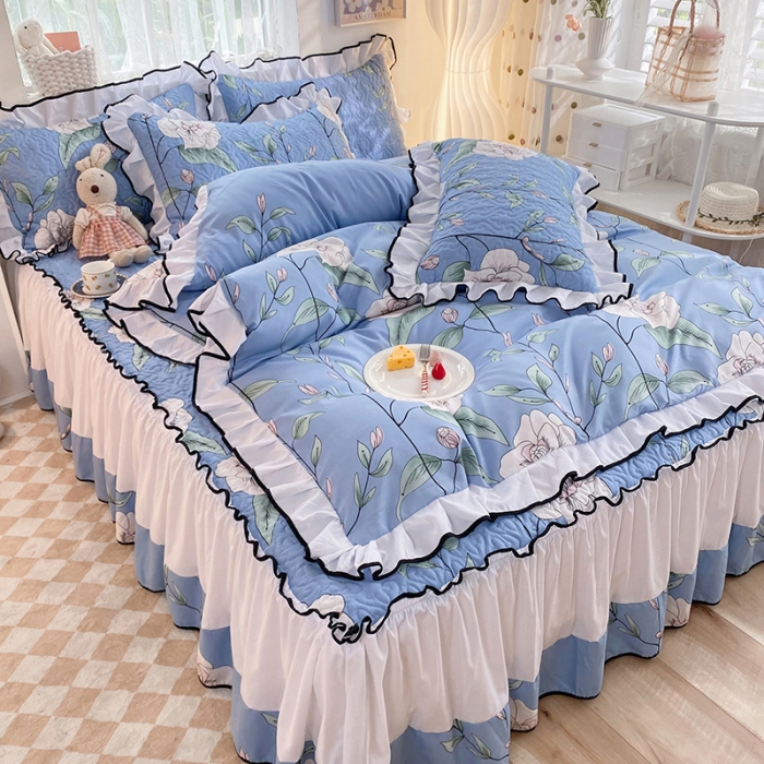 91家纺网 家纺一手货源 找家纺 金盛皇朝2025新款加厚亲肤床裙夹棉单件三件套四件套梦露花园