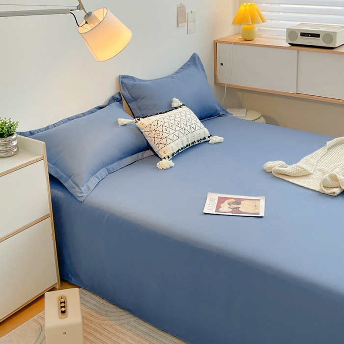 91家纺网 家纺一手货源 找家纺 芷凡家纺 2022新款雅棉斜纹磨毛单床单 宝蓝