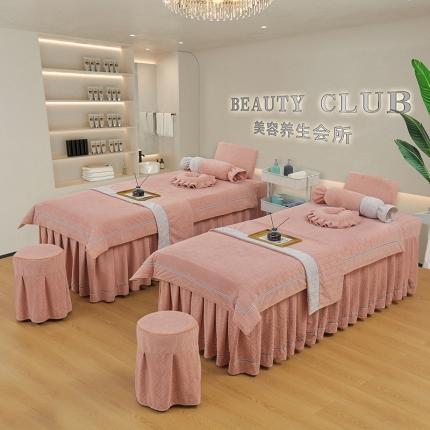 莉人坊 2023时尚典雅裙摆3D压花德绒美容床罩 时尚典雅-粉色德绒