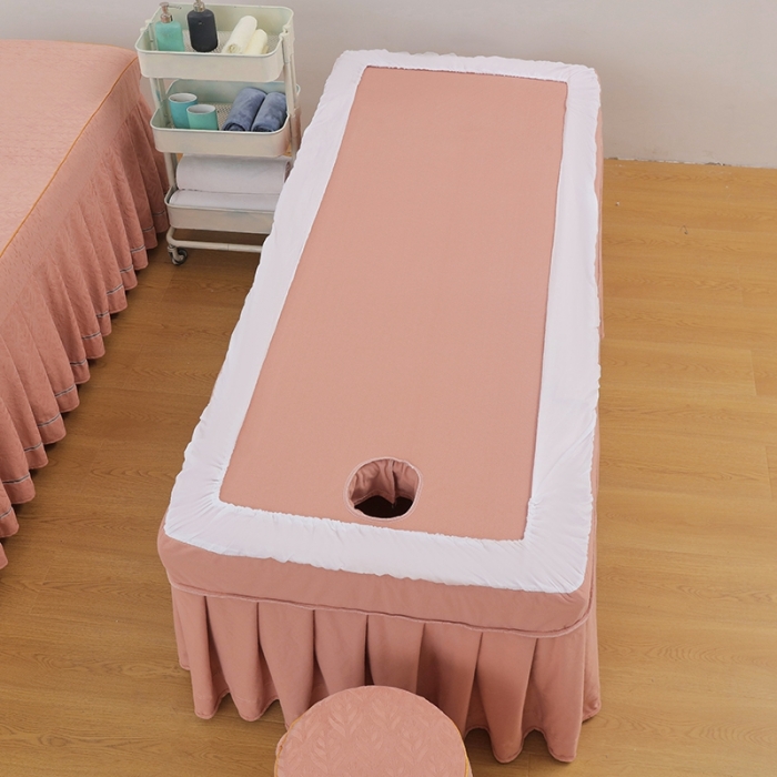 91家纺网 家纺一手货源 找家纺 莉人坊 2023时尚典雅裙摆3D压花德绒美容床罩 时尚典雅-粉色德绒