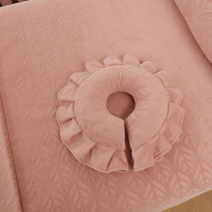 91家纺网 家纺一手货源 找家纺 莉人坊 2023时尚典雅裙摆3D压花德绒美容床罩 时尚典雅-粉色德绒