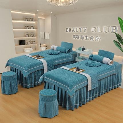 莉人坊 2023时尚典雅裙摆3D压花德绒美容床罩 时尚典雅-湖蓝德绒