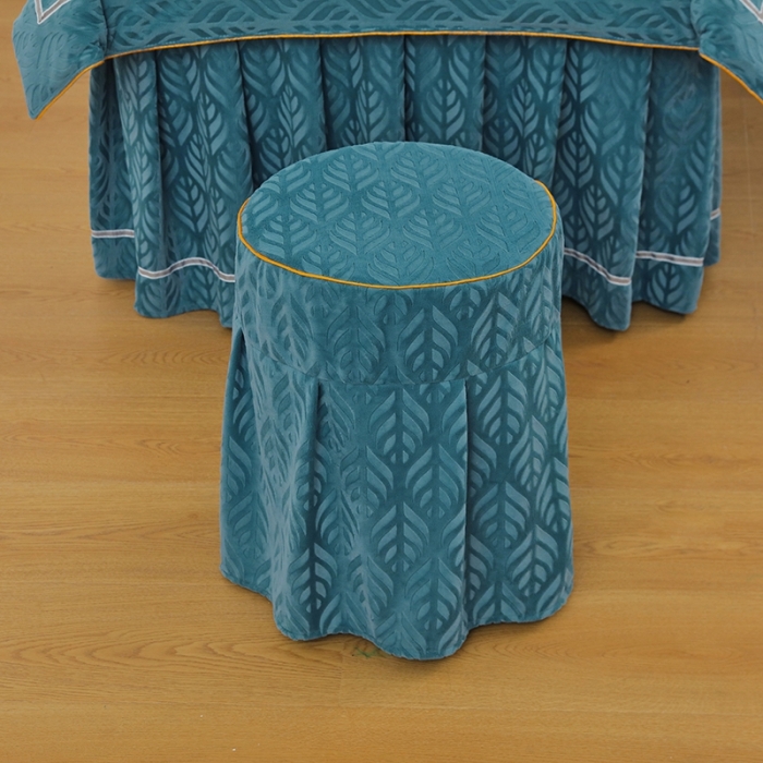 91家纺网 家纺一手货源 找家纺 莉人坊 2023时尚典雅裙摆3D压花德绒美容床罩 时尚典雅-湖蓝德绒