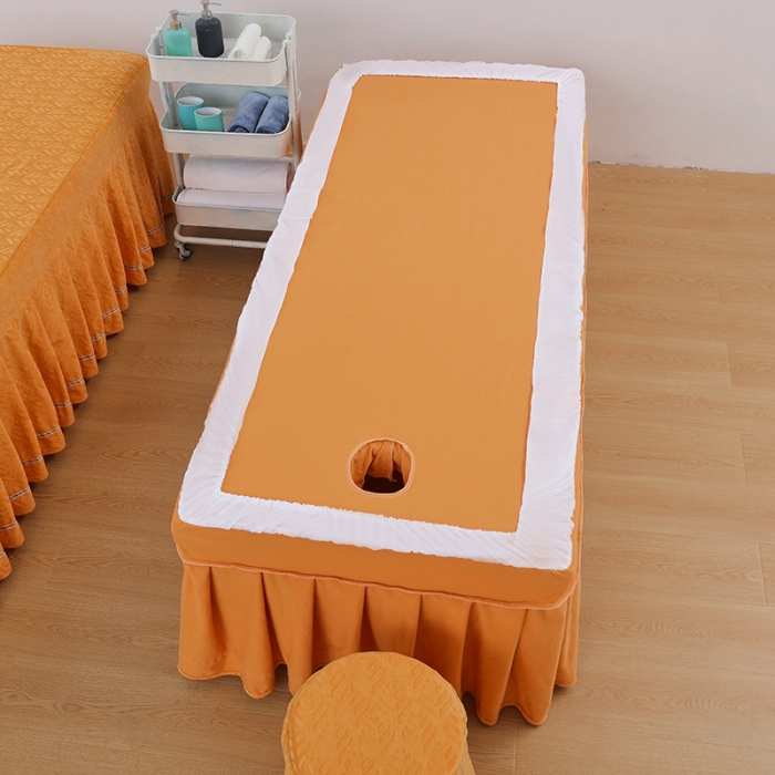 91家纺网 家纺一手货源 找家纺 莉人坊 2023时尚典雅裙摆3D压花德绒美容床罩 时尚典雅-橘色德绒