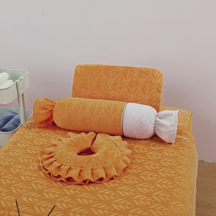 91家纺网 家纺一手货源 找家纺 莉人坊 2023时尚典雅裙摆3D压花德绒美容床罩 时尚典雅-橘色德绒