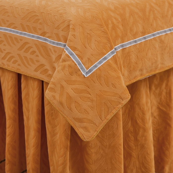 91家纺网 家纺一手货源 找家纺 莉人坊 2023时尚典雅裙摆3D压花德绒美容床罩 时尚典雅-橘色德绒