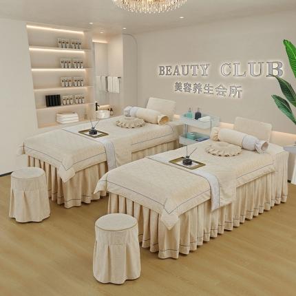 莉人坊 2023时尚典雅裙摆3D压花德绒美容床罩 时尚典雅-米黄德绒