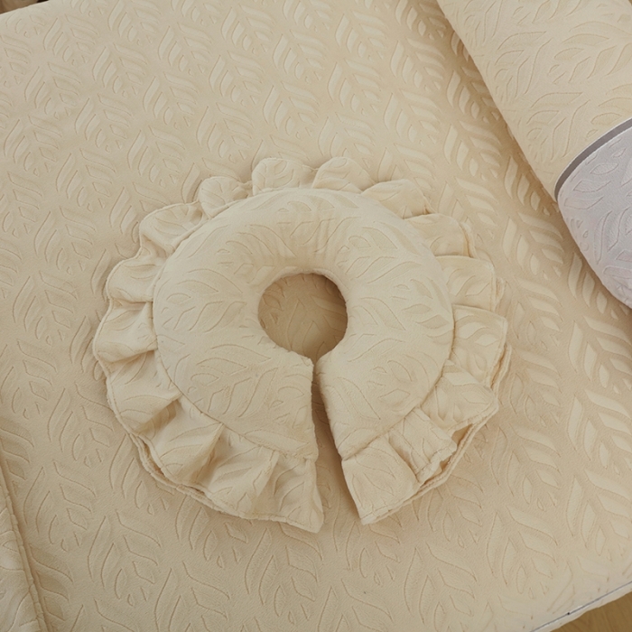 91家纺网 家纺一手货源 找家纺 莉人坊 2023时尚典雅裙摆3D压花德绒美容床罩 时尚典雅-米黄德绒