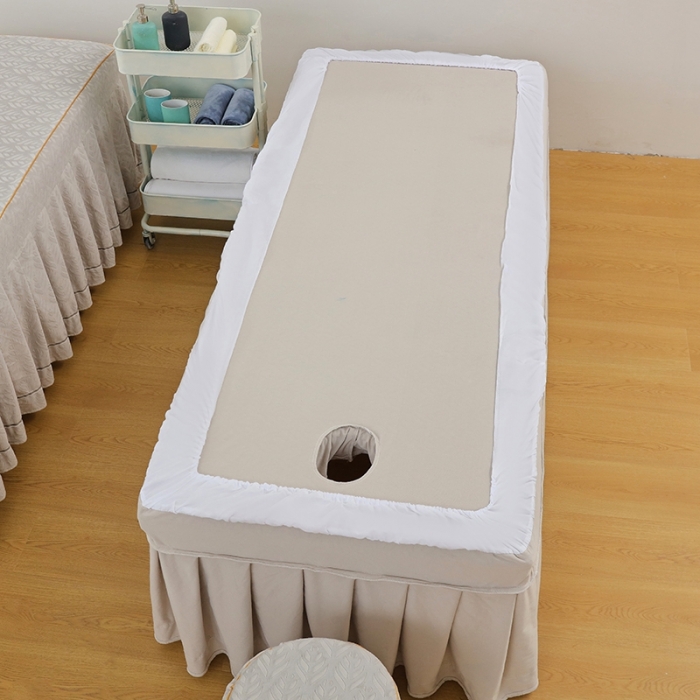 91家纺网 家纺一手货源 找家纺 莉人坊 2023时尚典雅裙摆3D压花德绒美容床罩 时尚典雅-浅灰色德绒