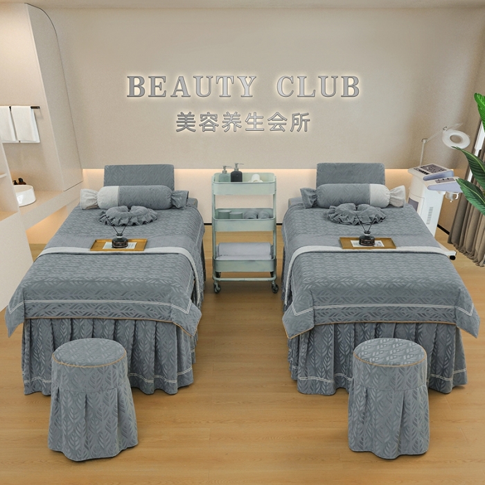 91家纺网 家纺一手货源 找家纺 莉人坊 2023时尚典雅裙摆3D压花德绒美容床罩 时尚典雅-深灰德绒