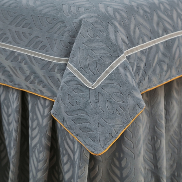 91家纺网 家纺一手货源 找家纺 莉人坊 2023时尚典雅裙摆3D压花德绒美容床罩 时尚典雅-深灰德绒