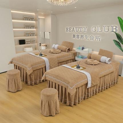 莉人坊 2023时尚典雅裙摆3D压花德绒美容床罩 时尚典雅-驼色德绒