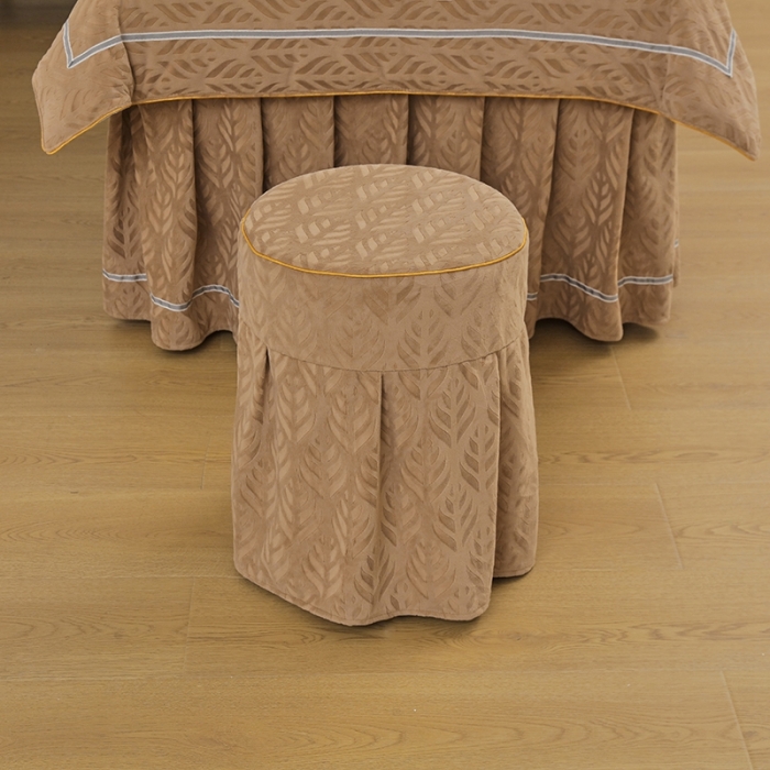 91家纺网 家纺一手货源 找家纺 莉人坊 2023时尚典雅裙摆3D压花德绒美容床罩 时尚典雅-驼色德绒