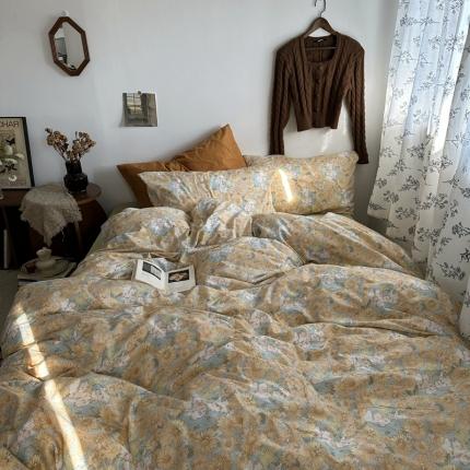 91家纺网 家纺一手货源 找家纺 总 恋恋三季 2024全棉13372复古混搭四件套-茶园兔兔