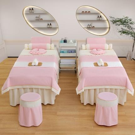 莉人坊 2023至尊丽人裙摆彩棉麻美容床罩 至尊丽人粉色+米黄