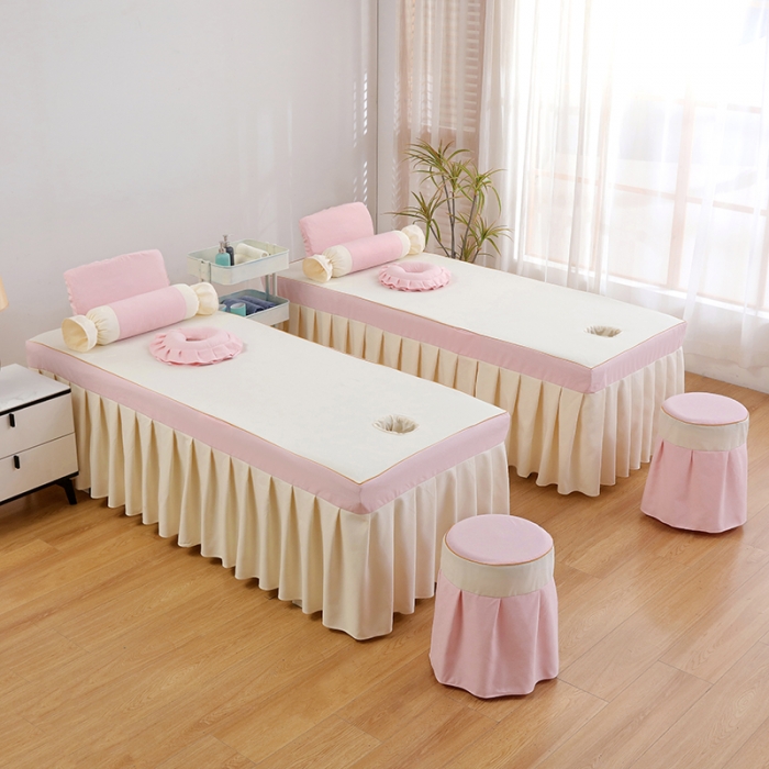 91家纺网 家纺一手货源 找家纺 莉人坊 2023至尊丽人裙摆彩棉麻美容床罩 至尊丽人粉色+米黄