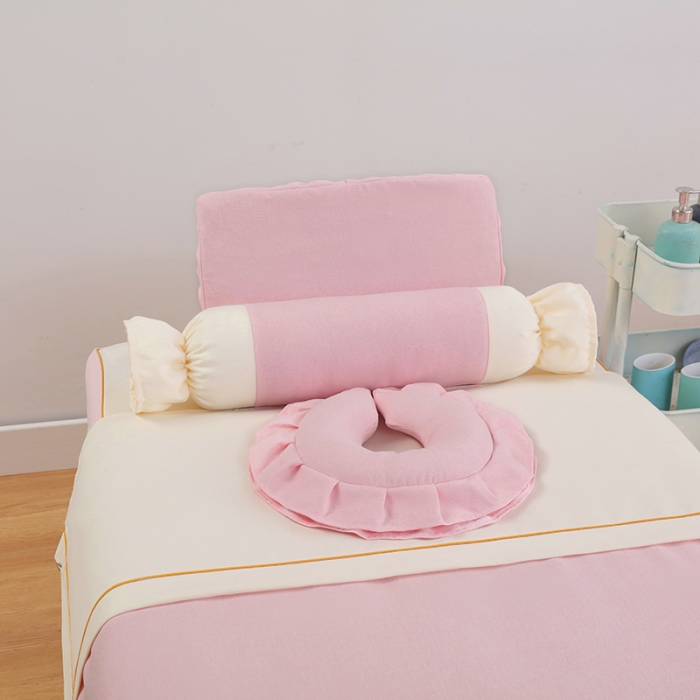 91家纺网 家纺一手货源 找家纺 莉人坊 2023至尊丽人裙摆彩棉麻美容床罩 至尊丽人粉色+米黄