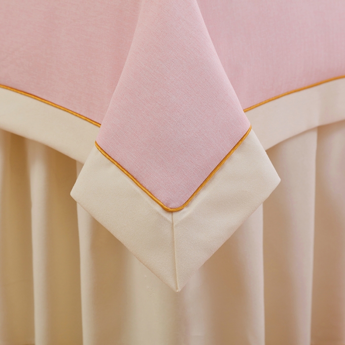 91家纺网 家纺一手货源 找家纺 莉人坊 2023至尊丽人裙摆彩棉麻美容床罩 至尊丽人粉色+米黄