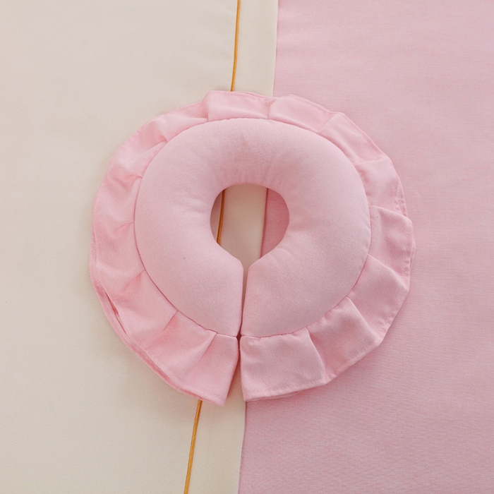 91家纺网 家纺一手货源 找家纺 莉人坊 2023至尊丽人裙摆彩棉麻美容床罩 至尊丽人粉色+米黄