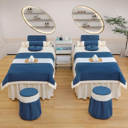 莉人坊 2023至尊丽人裙摆彩棉麻美容床罩 至尊丽人海蓝+米黄