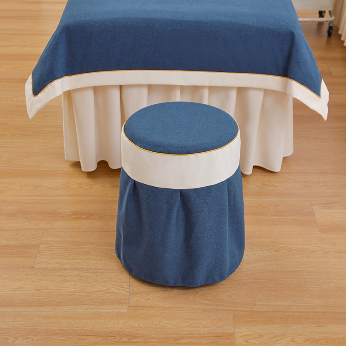 91家纺网 家纺一手货源 找家纺 莉人坊 2023至尊丽人裙摆彩棉麻美容床罩 至尊丽人海蓝+米黄