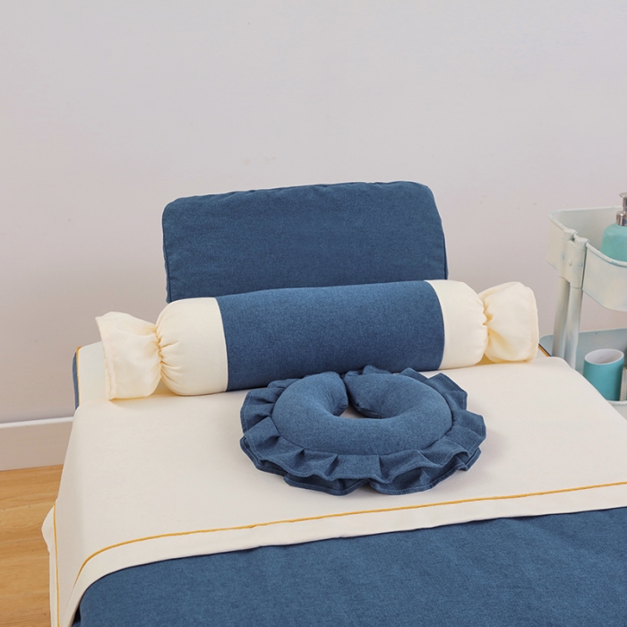 91家纺网 家纺一手货源 找家纺 莉人坊 2023至尊丽人裙摆彩棉麻美容床罩 至尊丽人海蓝+米黄