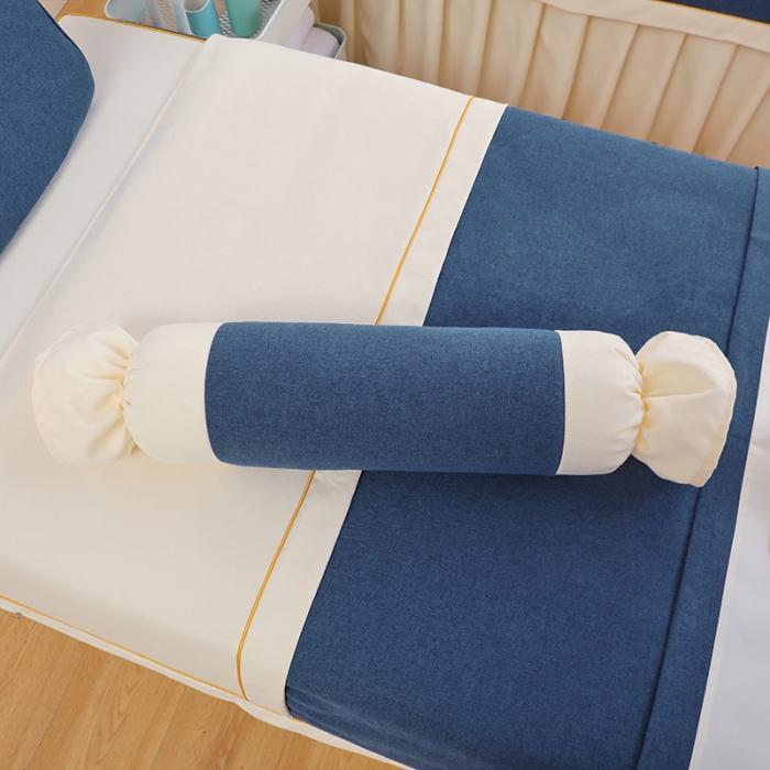 91家纺网 家纺一手货源 找家纺 莉人坊 2023至尊丽人裙摆彩棉麻美容床罩 至尊丽人海蓝+米黄