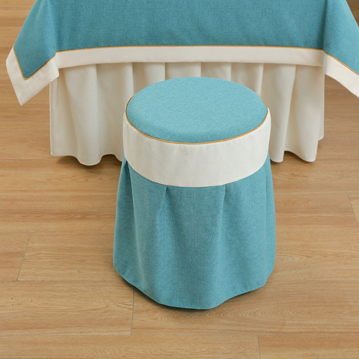 91家纺网 家纺一手货源 找家纺 莉人坊 2023至尊丽人裙摆彩棉麻美容床罩 至尊丽人湖蓝+米黄