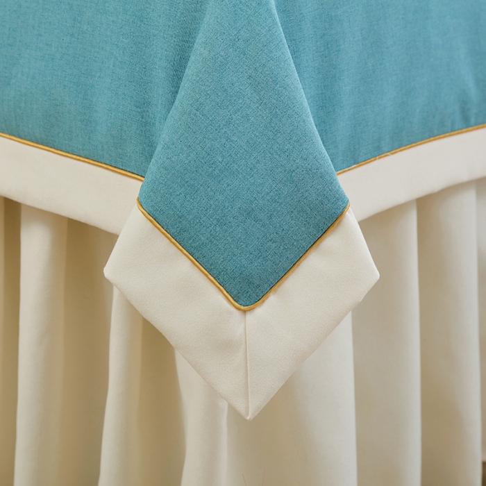 91家纺网 家纺一手货源 找家纺 莉人坊 2023至尊丽人裙摆彩棉麻美容床罩 至尊丽人湖蓝+米黄