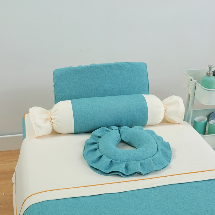 91家纺网 家纺一手货源 找家纺 莉人坊 2023至尊丽人裙摆彩棉麻美容床罩 至尊丽人湖蓝+米黄