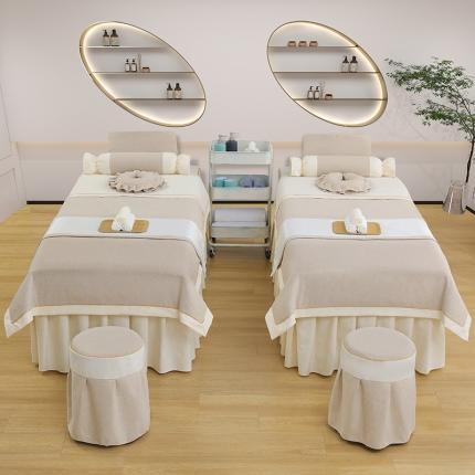 莉人坊 2023至尊丽人裙摆彩棉麻美容床罩 至尊丽人驼色+米黄