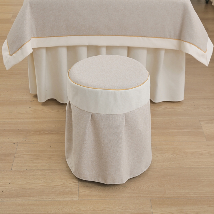 91家纺网 家纺一手货源 找家纺 莉人坊 2023至尊丽人裙摆彩棉麻美容床罩 至尊丽人驼色+米黄