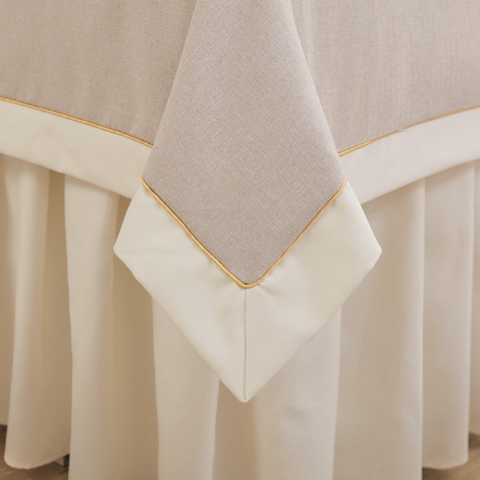 91家纺网 家纺一手货源 找家纺 莉人坊 2023至尊丽人裙摆彩棉麻美容床罩 至尊丽人驼色+米黄