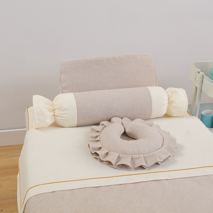 91家纺网 家纺一手货源 找家纺 莉人坊 2023至尊丽人裙摆彩棉麻美容床罩 至尊丽人驼色+米黄