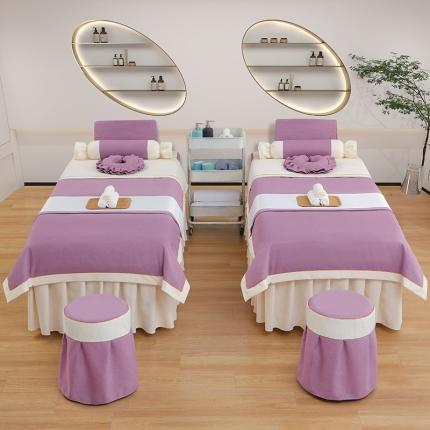 莉人坊 2023至尊丽人裙摆彩棉麻美容床罩 至尊丽人紫色+米黄