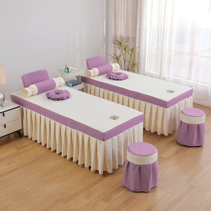 91家纺网 家纺一手货源 找家纺 莉人坊 2023至尊丽人裙摆彩棉麻美容床罩 至尊丽人紫色+米黄