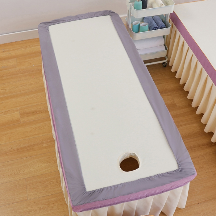 91家纺网 家纺一手货源 找家纺 莉人坊 2023至尊丽人裙摆彩棉麻美容床罩 至尊丽人紫色+米黄