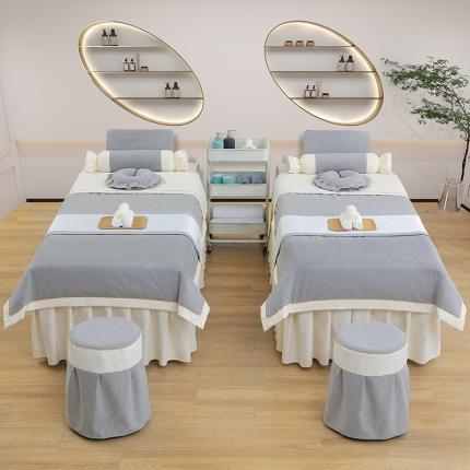 莉人坊 2023至尊丽人裙摆彩棉麻美容床罩 至尊丽人灰色+米黄